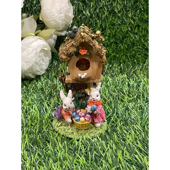Mini Easter Decor Tree Hinged Scene Easter Bunny Rabbit Eggs Resin/ Birdhouse - Picture 1 of 7